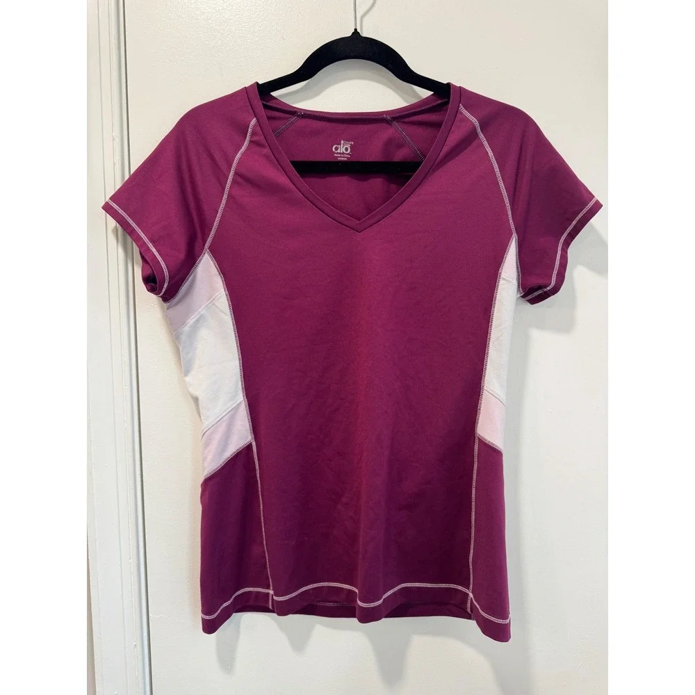 Alo Yoga Coolfit Womens Magenta Colorblock V-Neck Performance Workout Tee Size M